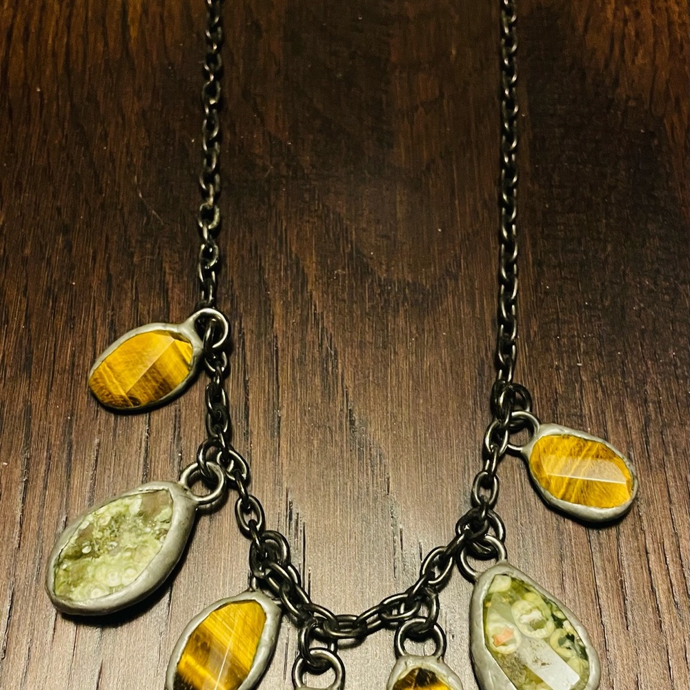 Gemstones Necklace Silver Metal Chain